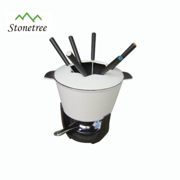 White Enamel Coating Cast Iron Fondue Set